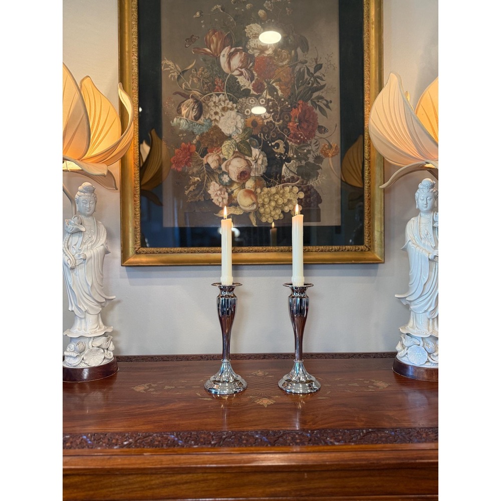 Bombay Silver Tone Candlestick Holders • Set of 2 Fluted Taper Candle Holders - Picture 16 of 16